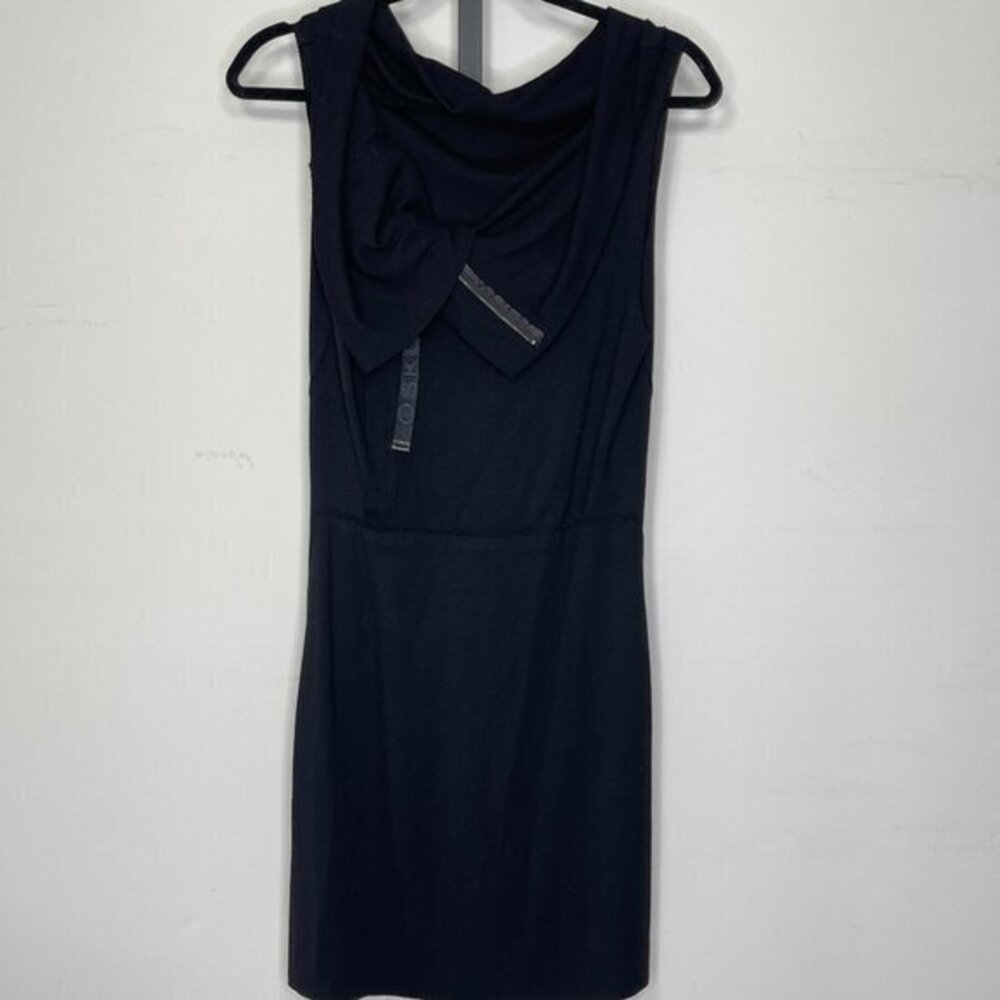 Osklen Women's Black Stretch Wide Strap Draped Neck Midi Bodycon Dress Size P